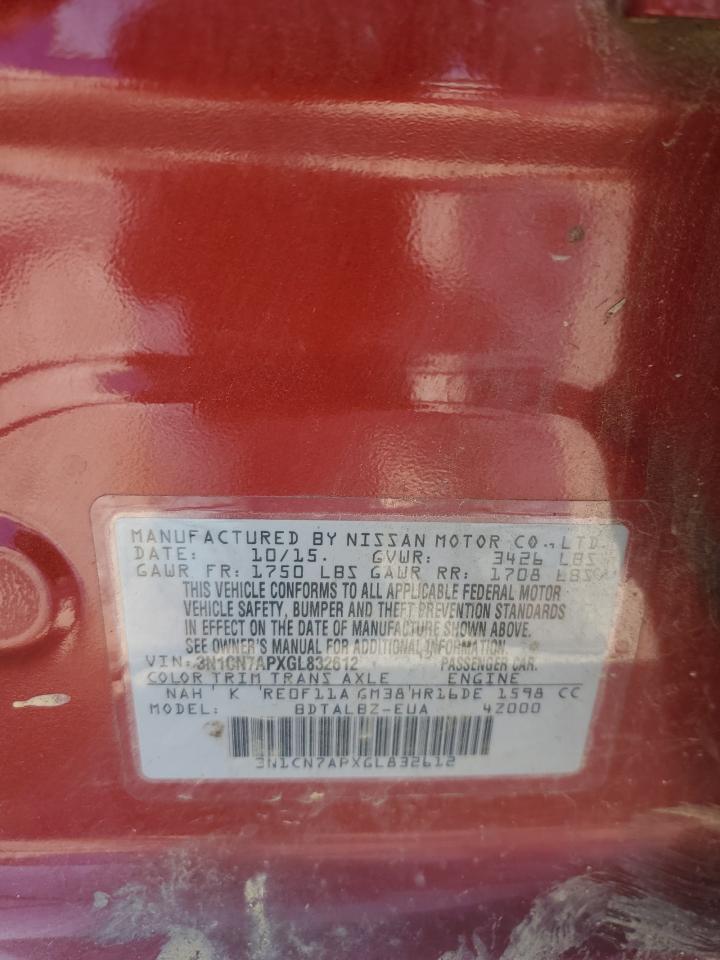 2016 Nissan Versa S VIN: 3N1CN7APXGL832612 Lot: 67447825