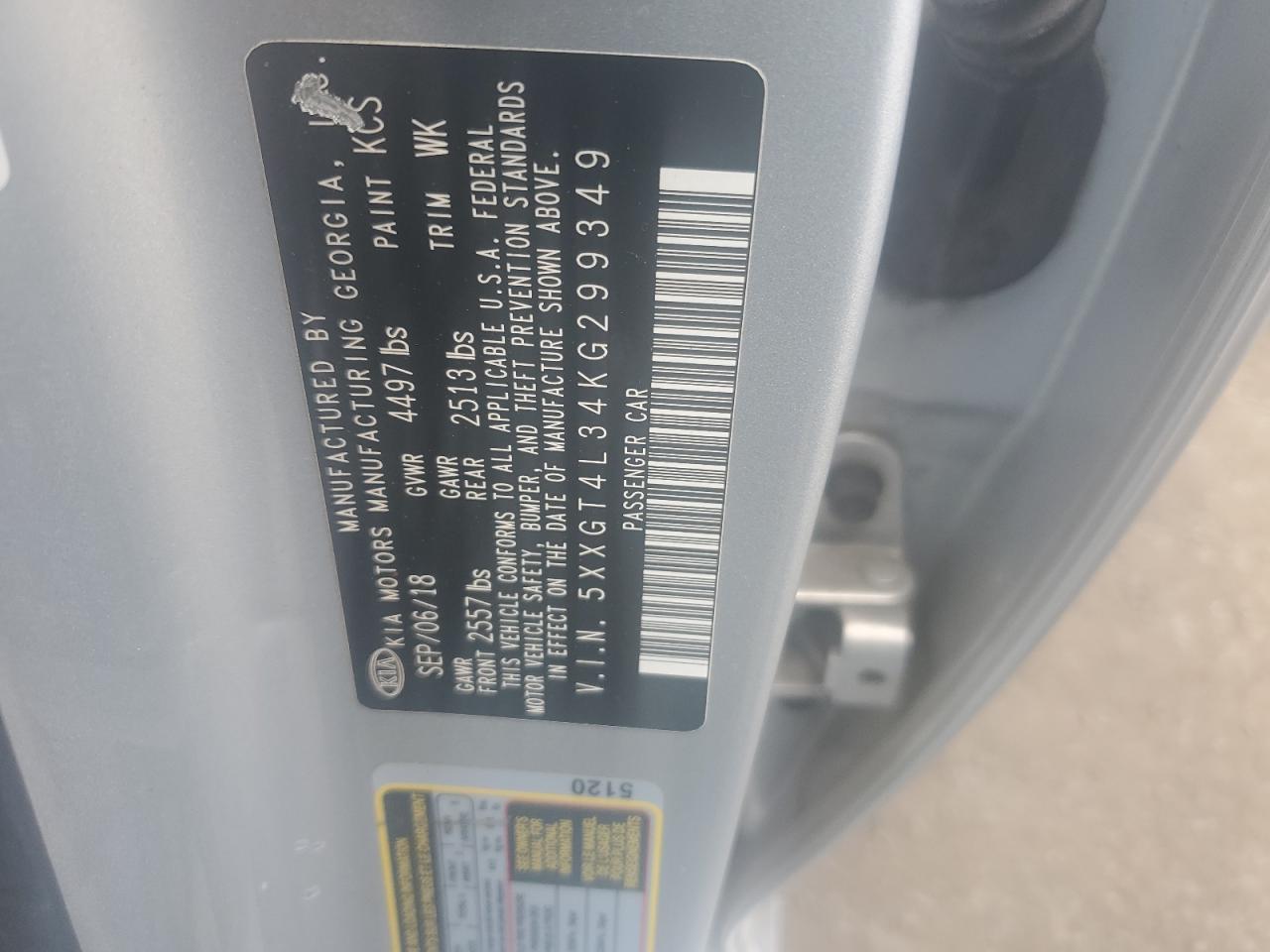 2019 Kia Optima Lx VIN: 5XXGT4L34KG299349 Lot: 68359315