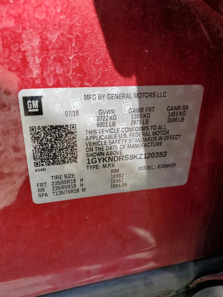 2019 Cadillac Xt5 Luxury VIN: 1GYKNDRS8KZ120353 Lot: 68814925