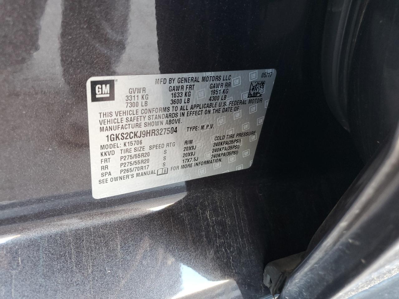 2017 GMC Yukon Denali VIN: 1GKS2CKJ9HR327504 Lot: 70340715