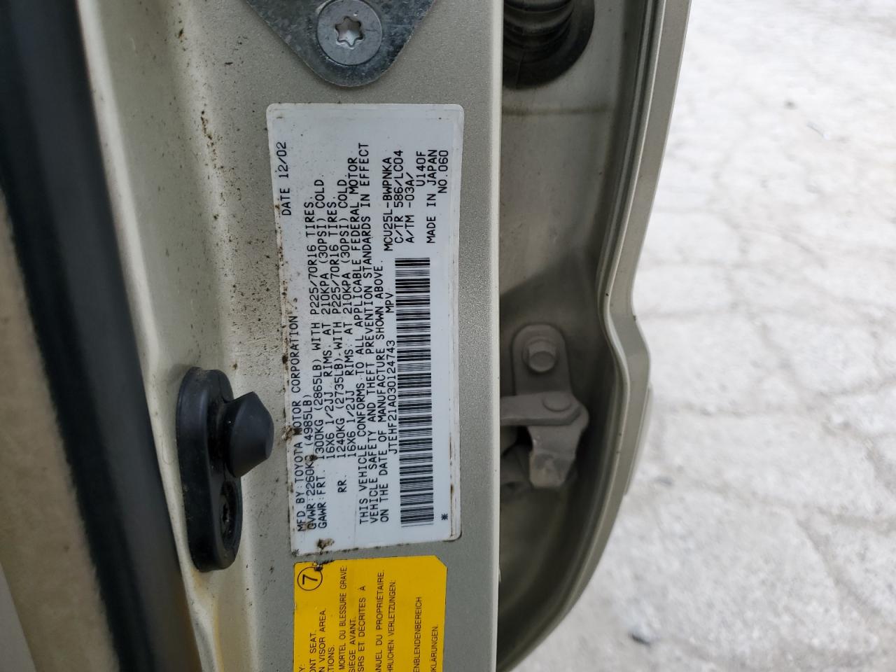 2003 Toyota Highlander Limited VIN: JTEHF21A030124743 Lot: 69413925