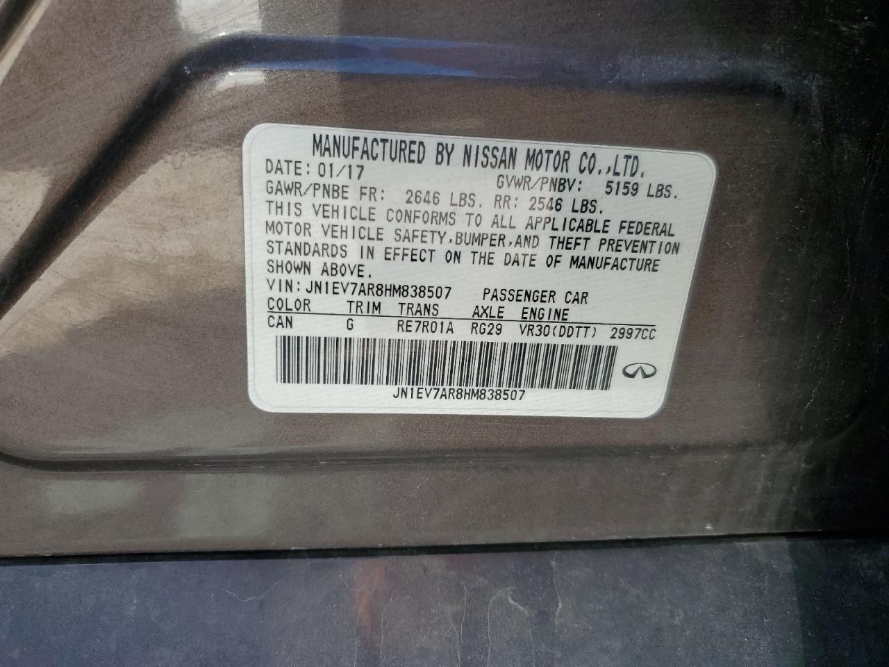 2017 Infiniti Q50 Premium VIN: JN1EV7AR8HM838507 Lot: 68963425