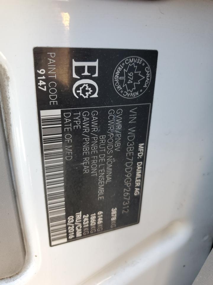 2016 Mercedes-Benz Sprinter 2500 VIN: WD3BE7DD9GP267312 Lot: 67966615