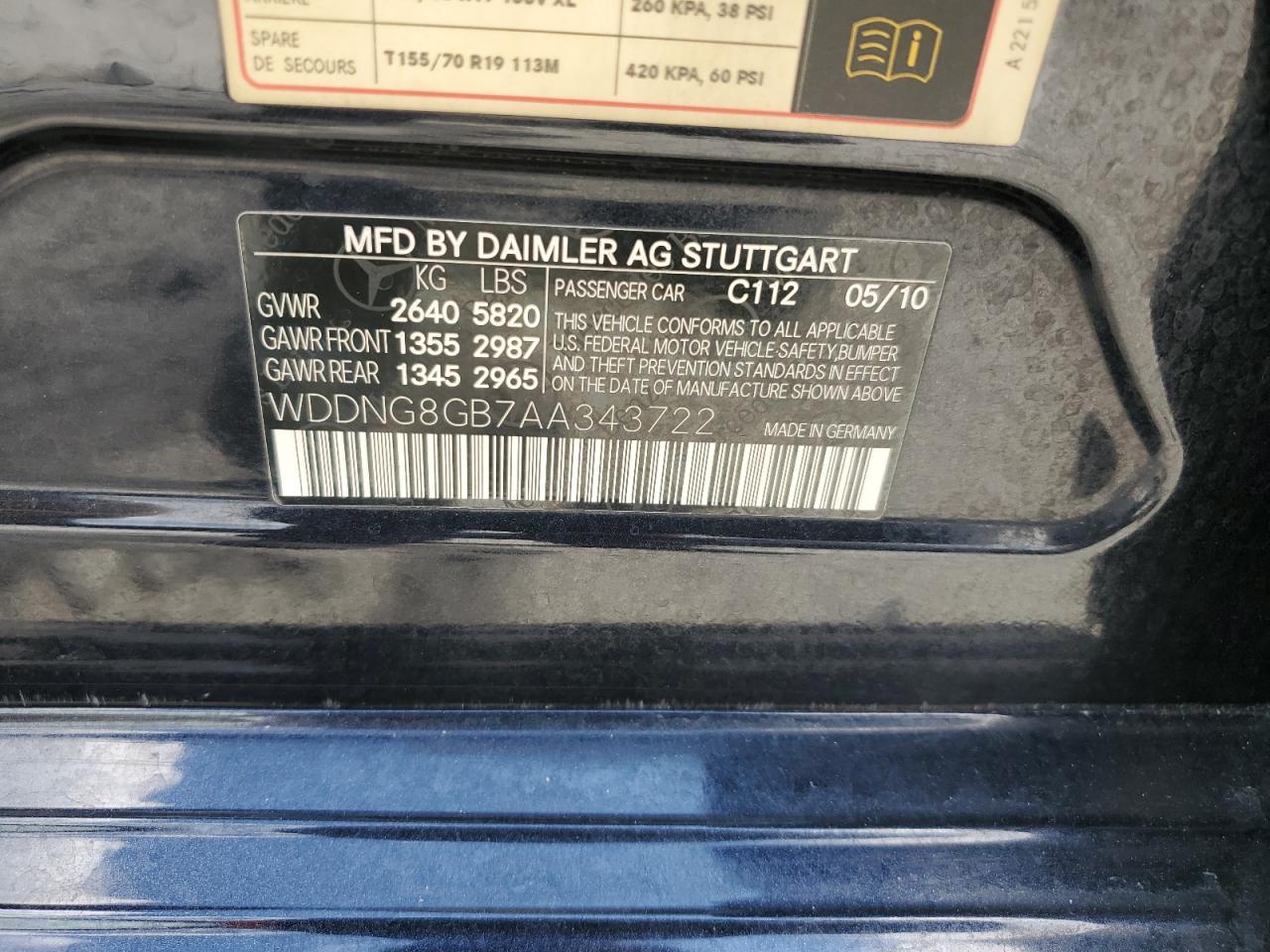 2010 Mercedes-Benz S 550 4Matic VIN: WDDNG8GB7AA343722 Lot: 69915835