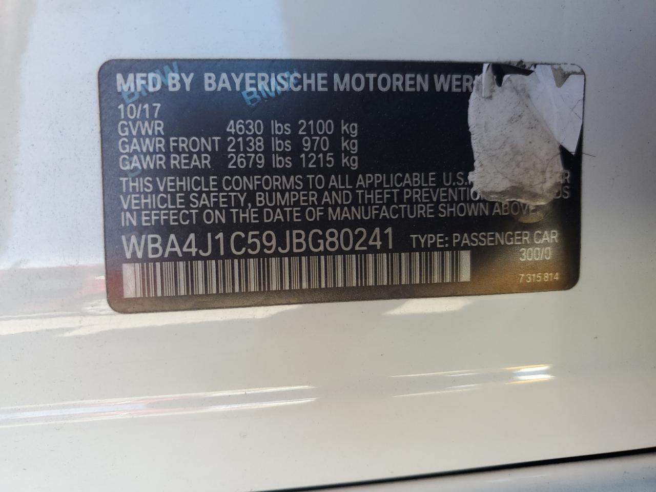 2018 BMW 430I Gran Coupe VIN: WBA4J1C59JBG80241 Lot: 67614995