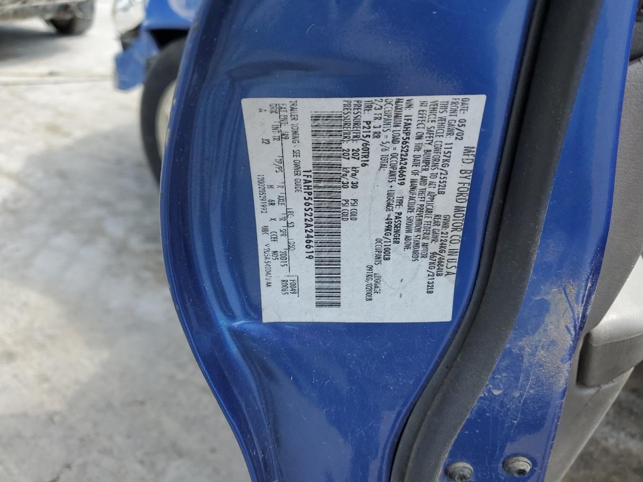 2002 Ford Taurus Sel VIN: 1FAHP56S22A246619 Lot: 70102135