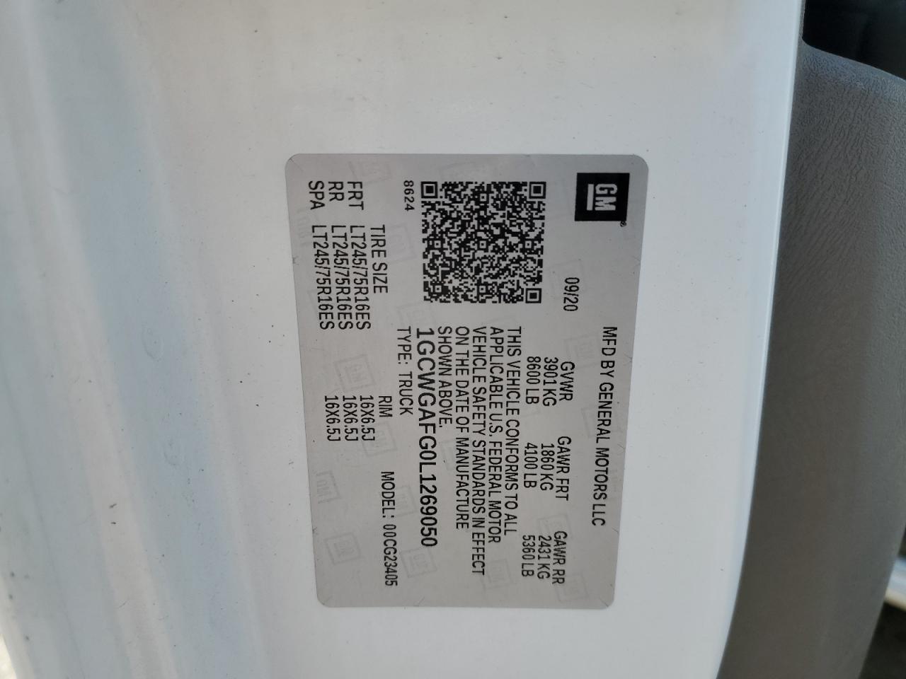 2020 Chevrolet Express G2500 VIN: 1GCWGAFG1L1175453 Lot: 69672395