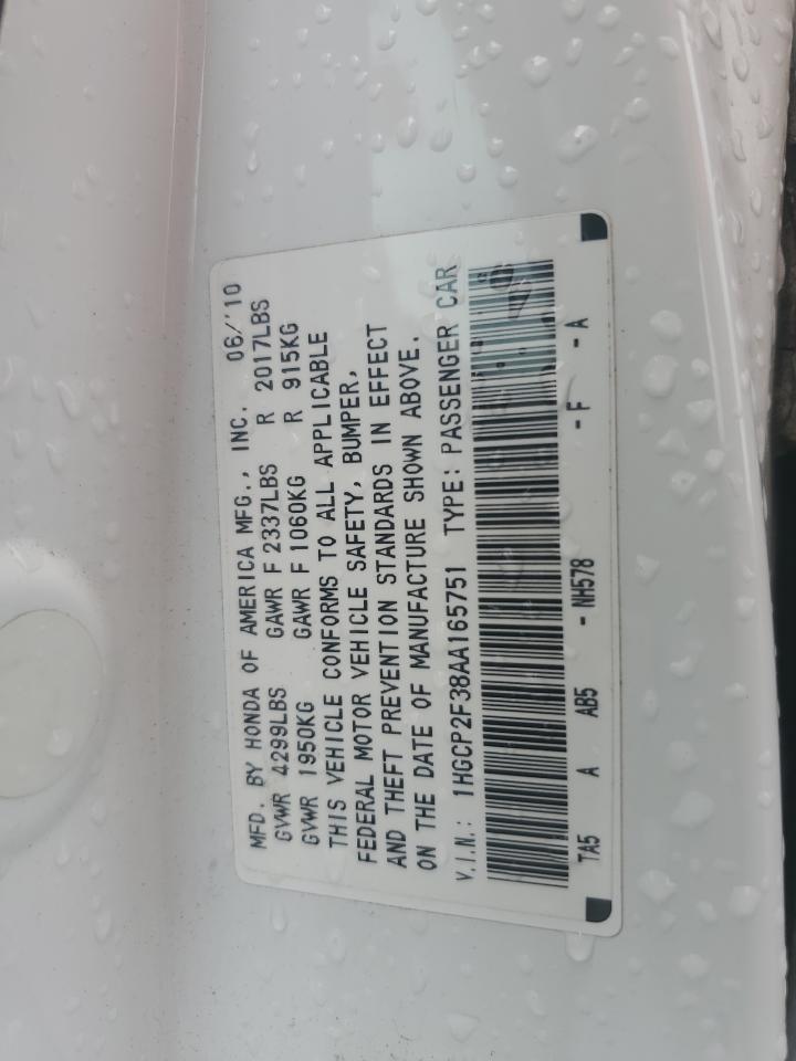 2010 Honda Accord Lx VIN: 1HGCP2F38AA165751 Lot: 68654055