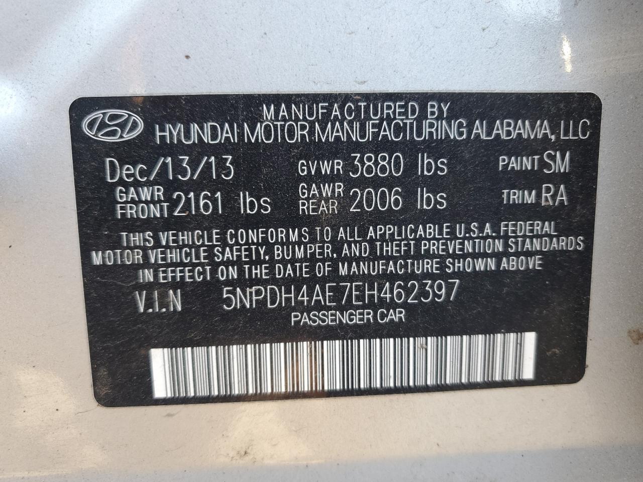 2014 Hyundai Elantra Se VIN: 5NPDH4AE7EH462397 Lot: 69263745