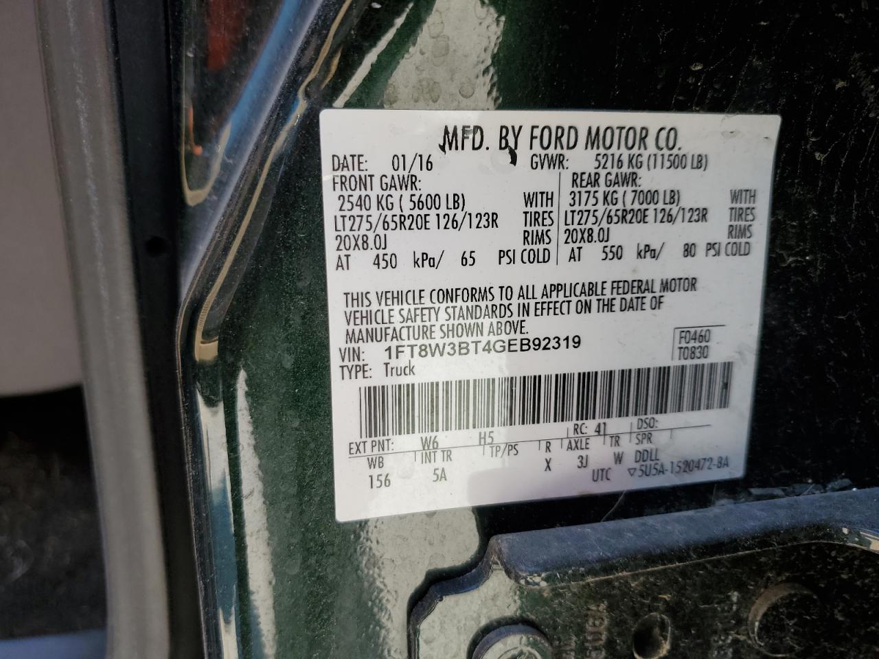 2016 Ford F350 Super Duty VIN: 1FT8W3BT4GEB92319 Lot: 67323555