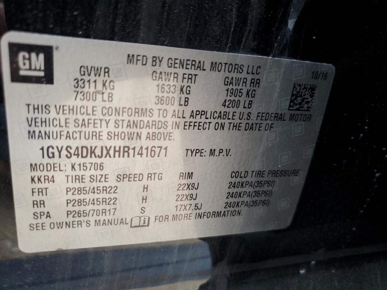 2017 Cadillac Escalade Platinum VIN: 1GYS4DKJXHR141671 Lot: 70681615