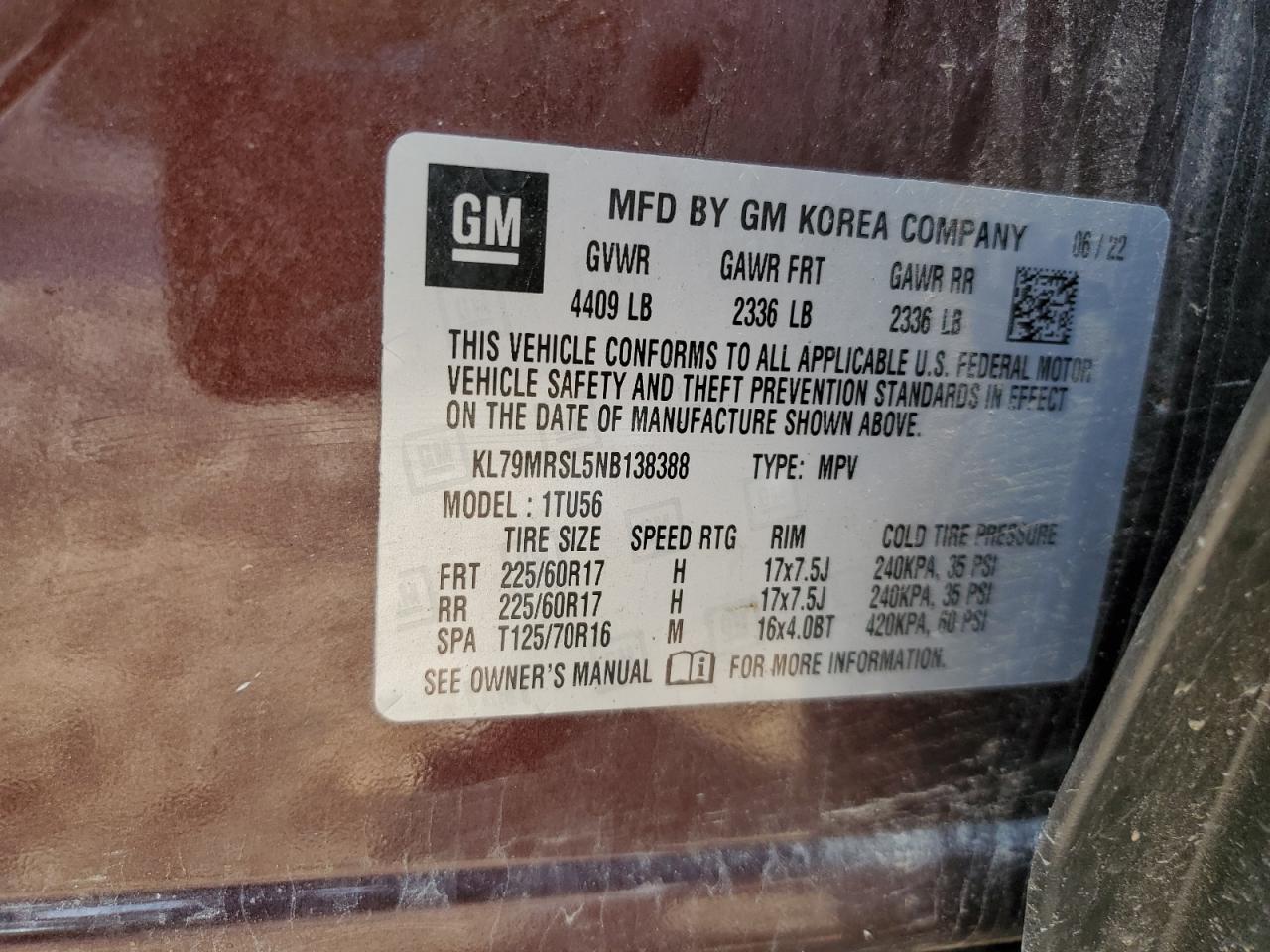 2022 Chevrolet Trailblazer Lt VIN: KL79MRSL5NB138388 Lot: 66871545