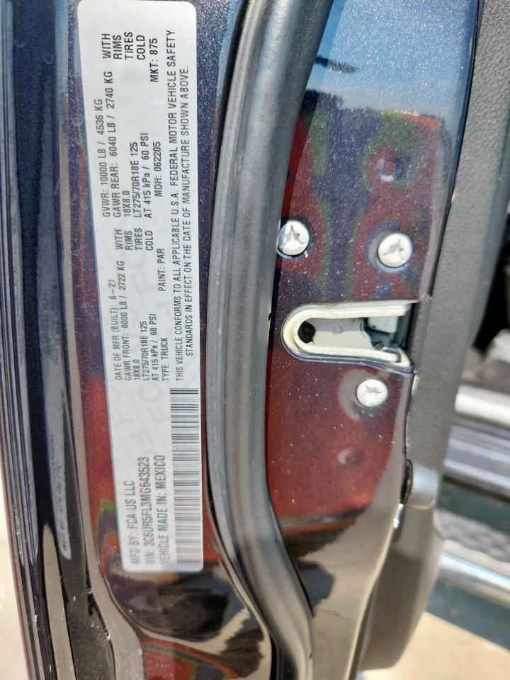 2021 Ram 2500 Laramie VIN: 3C6UR5FL3MG643523 Lot: 69377205