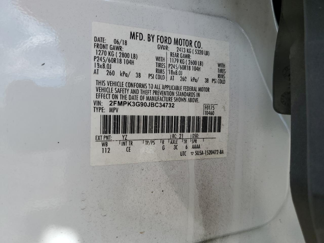 2018 Ford Edge Se VIN: 2FMPK3G90JBC34732 Lot: 70475765