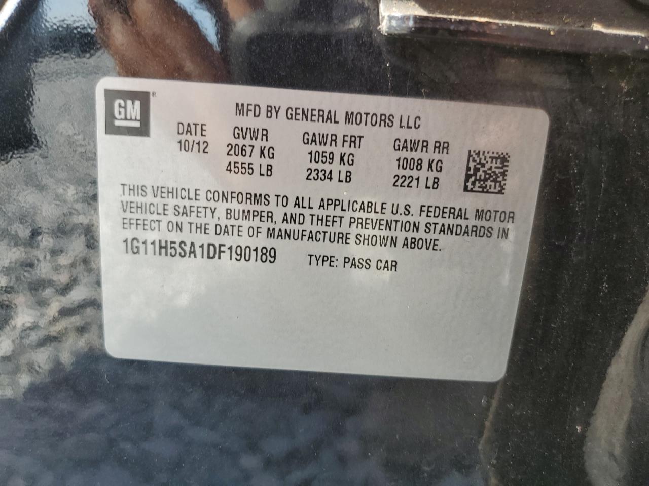 2013 Chevrolet Malibu Ltz VIN: 1G11H5SA1DF190189 Lot: 67178065