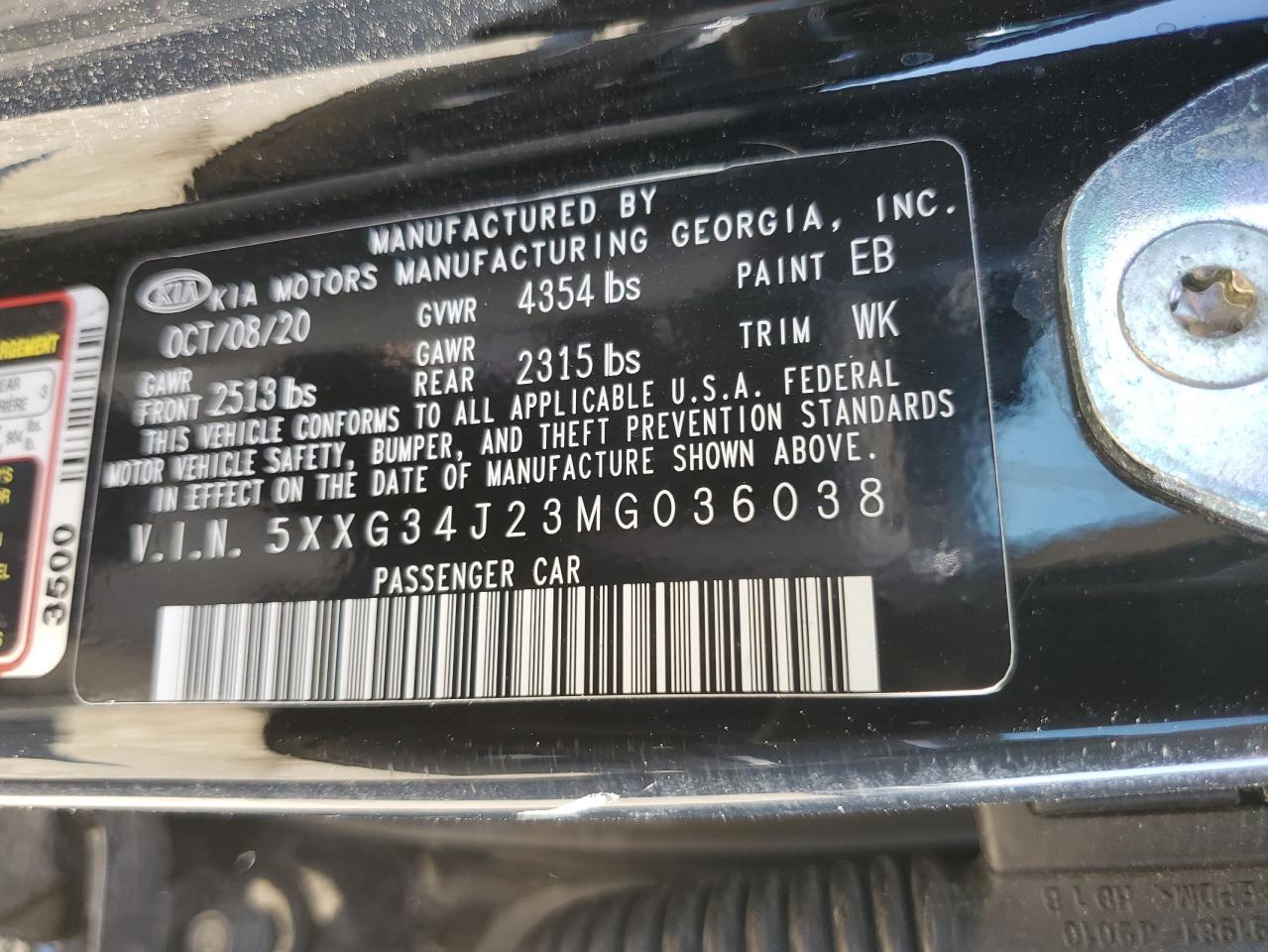 2021 Kia K5 Ex VIN: 5XXG34J23MG036038 Lot: 70541365
