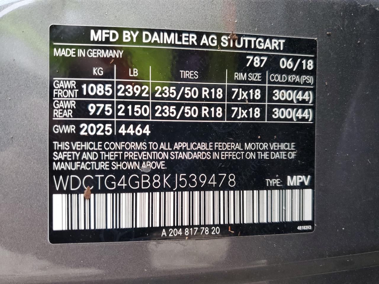 2019 Mercedes-Benz Gla 250 4Matic VIN: WDCTG4GB8KJ539478 Lot: 69325855