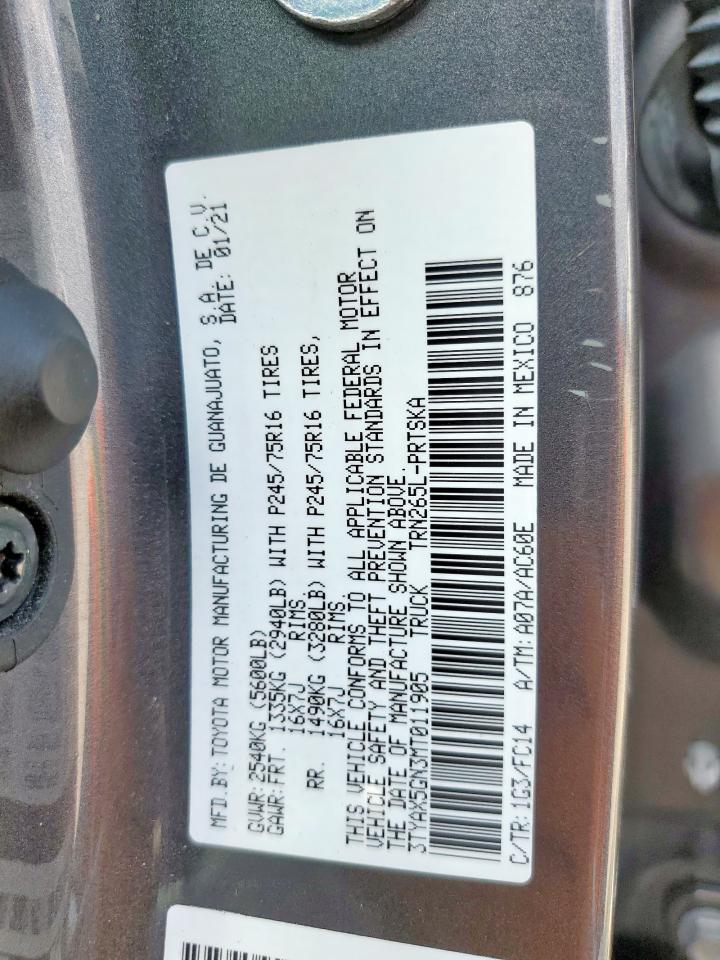 2021 Toyota Tacoma Double Cab VIN: 3TYAX5GN3MT011905 Lot: 70941795