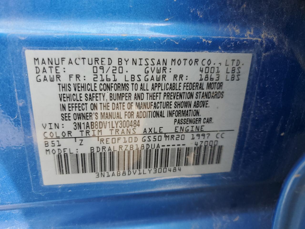 2020 Nissan Sentra Sr VIN: 3N1AB8DV1LY300484 Lot: 68540675