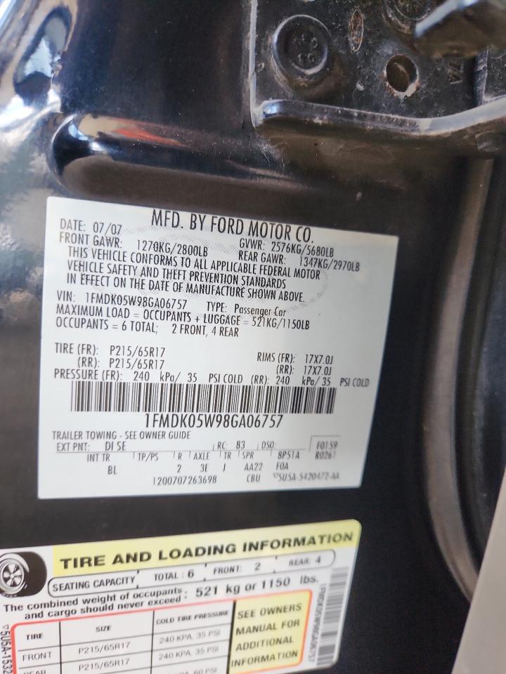 2008 Ford Taurus X Sel VIN: 1FMDK05W98GA06757 Lot: 71084535