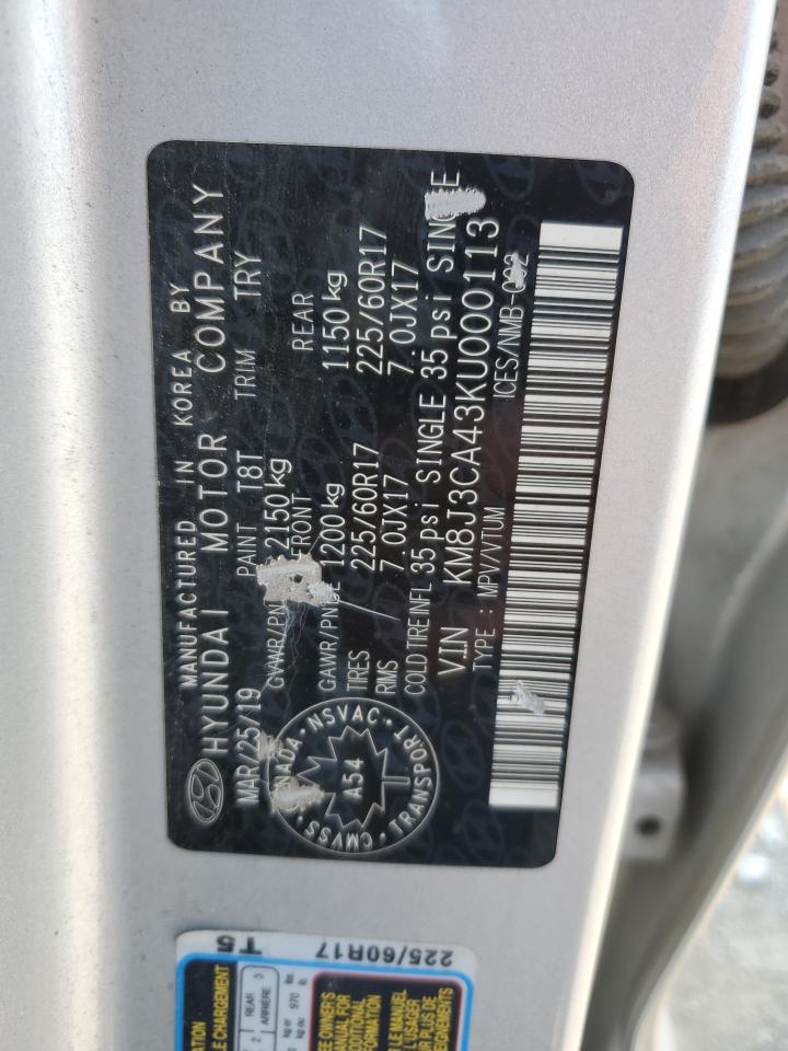 2019 Hyundai Tucson Limited VIN: KM8J3CA43KU000113 Lot: 68521105