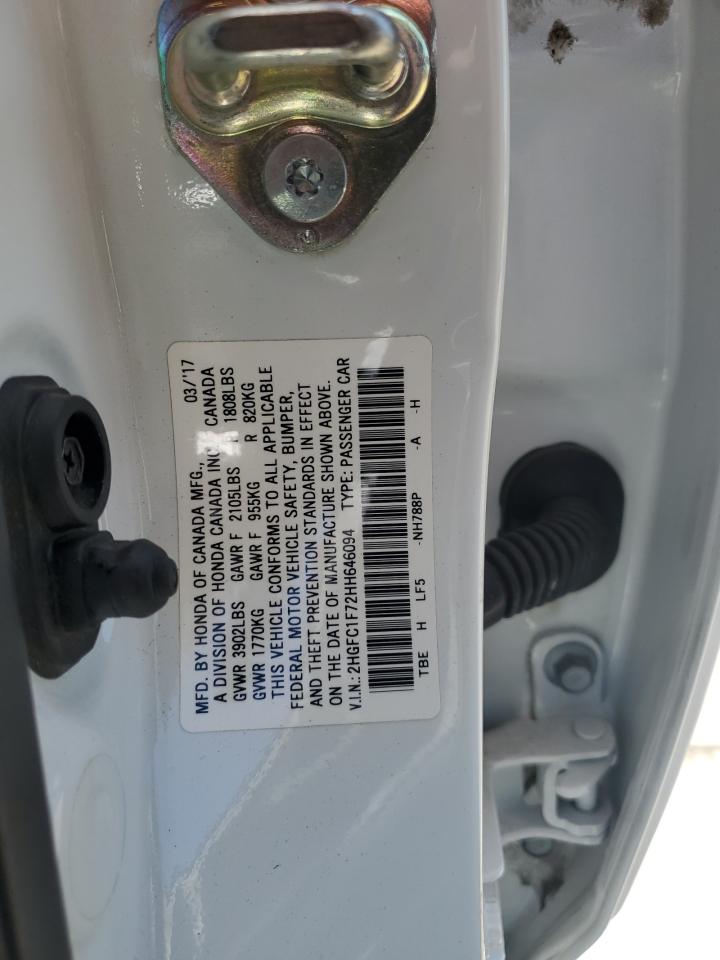 2017 Honda Civic Exl VIN: 2HGFC1F72HH646094 Lot: 69476495