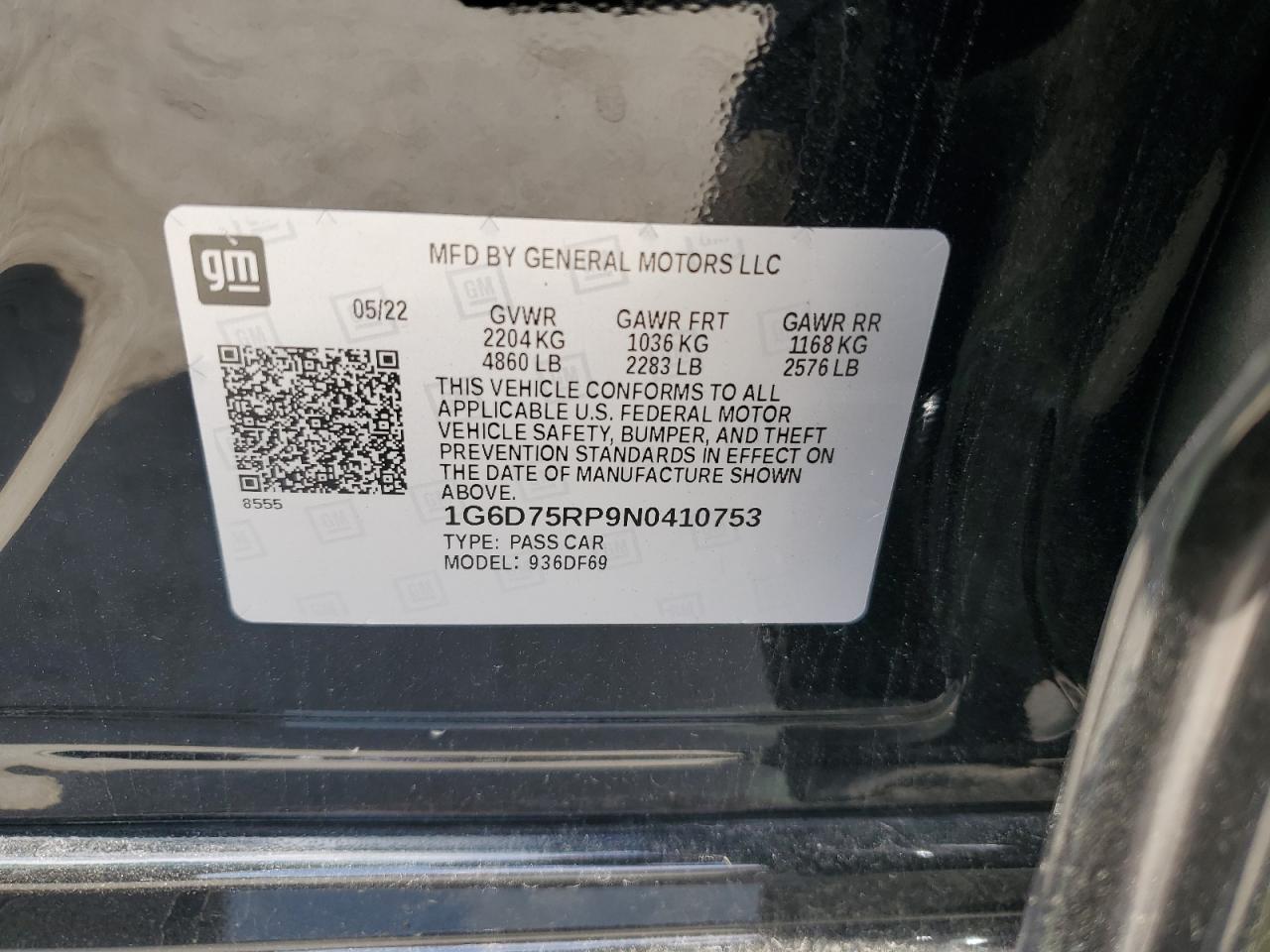 2022 Cadillac Ct4-V Blackwing VIN: 1G6D75RP9N0410753 Lot: 69039695