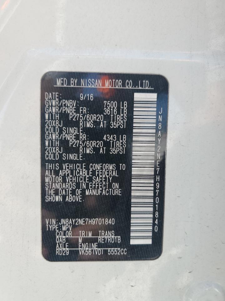 2017 Nissan Armada Platinum VIN: JN8AY2NE7H9701840 Lot: 68303615