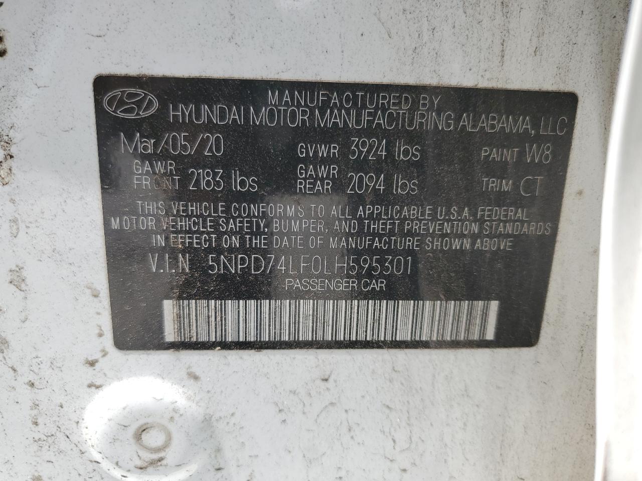 2020 Hyundai Elantra Se VIN: 5NPD74LF0LH595301 Lot: 70820155