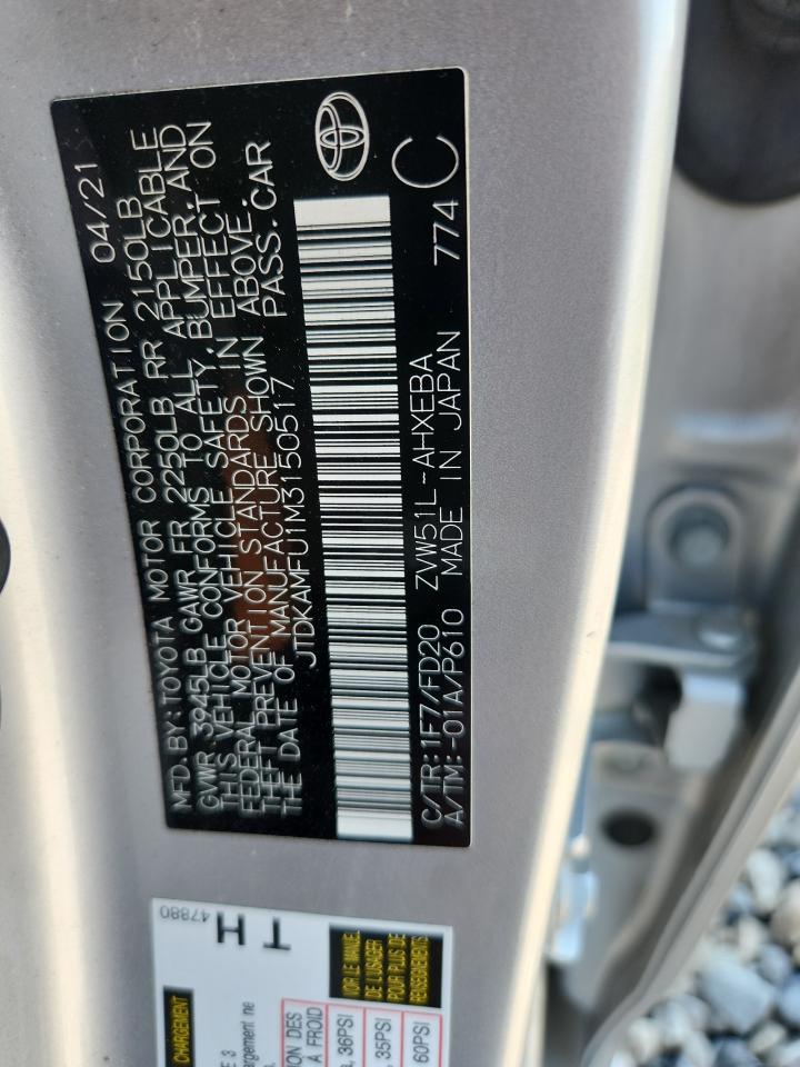 2021 Toyota Prius Special Edition VIN: JTDKAMFU1M3150517 Lot: 70697765