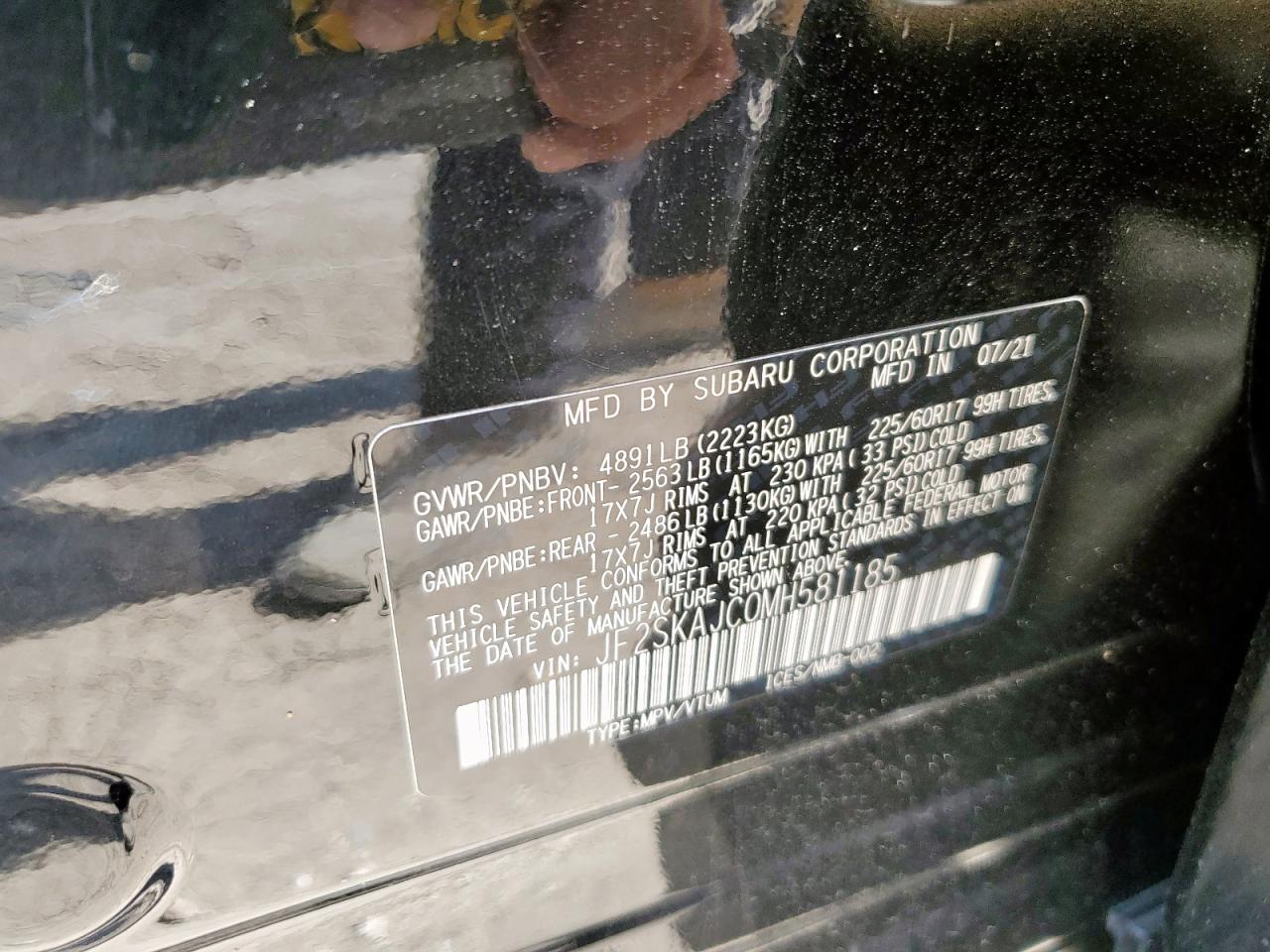 2021 Subaru Forester Premium VIN: JF2SKAJC0MH581185 Lot: 68504025