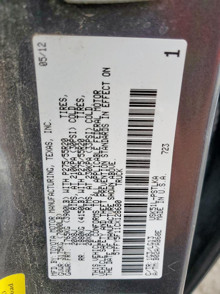 2012 Toyota Tundra Crewmax Limited VIN: 5TFFY5F11CX128680 Lot: 70512075