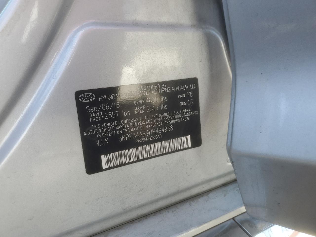 2017 Hyundai Sonata Sport VIN: 5NPE34AB9HH494958 Lot: 70215725