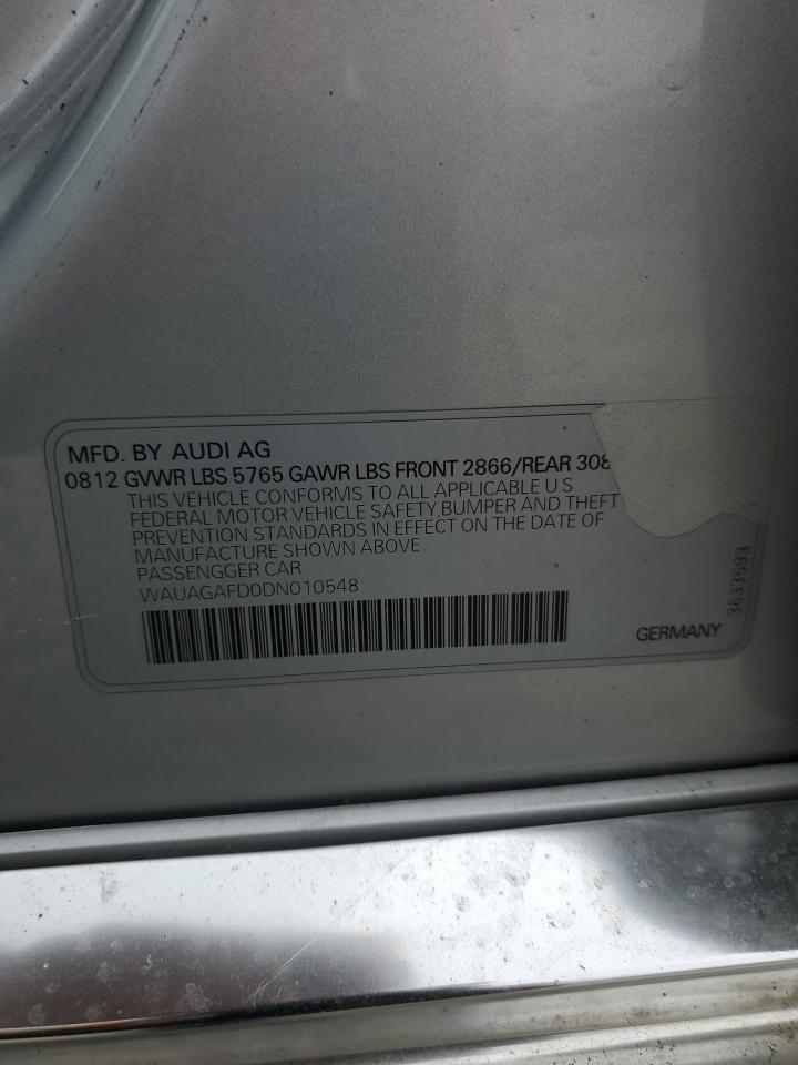 2013 Audi A8 Quattro VIN: WAUAGAFD0DN010548 Lot: 69647955