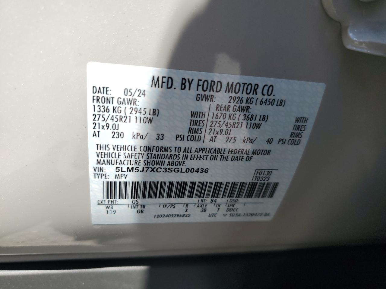 2025 Lincoln Aviator Reserve VIN: 5LM5J7XC3SGL00436 Lot: 70525965