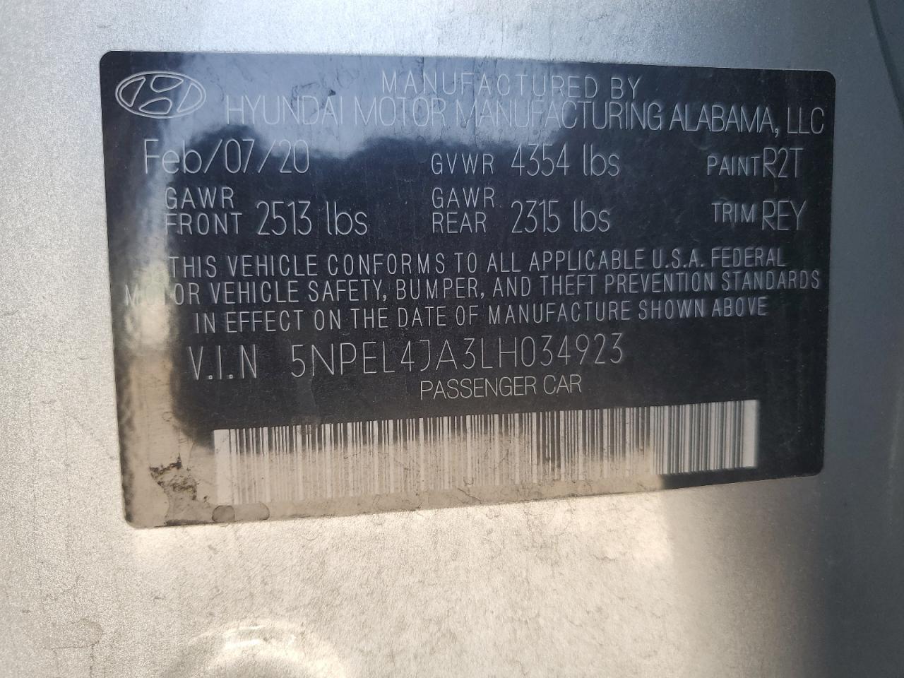 2020 Hyundai Sonata Sel VIN: 5NPEL4JA3LH034923 Lot: 67954425