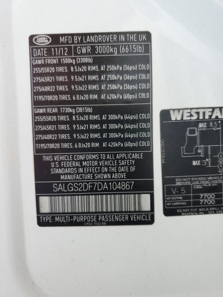 SALGS2DF7DA104867 2013 Land Rover Range Rover Hse