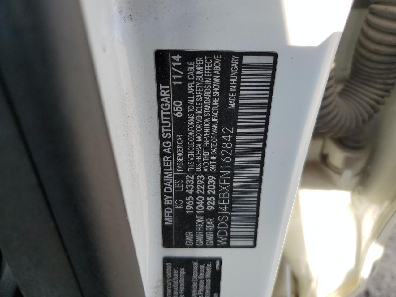 2015 Mercedes-Benz Cla 250 VIN: WDDSJ4EBXFN162842 Lot: 67975095