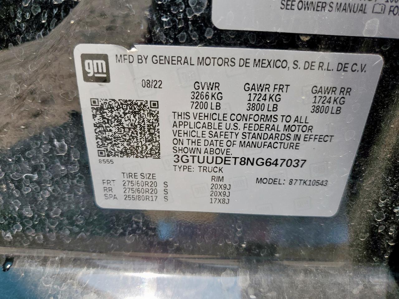 2022 GMC Sierra K1500 Slt VIN: 3GTUUDET8NG647037 Lot: 67936205