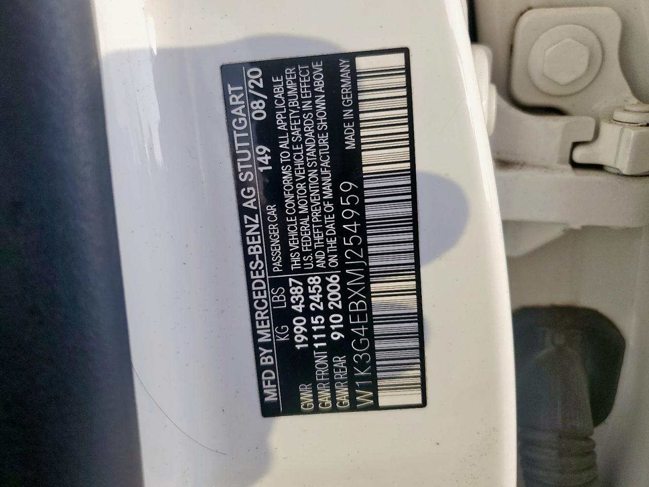 2021 Mercedes-Benz A 220 VIN: W1K3G4EBXMJ254959 Lot: 69522155