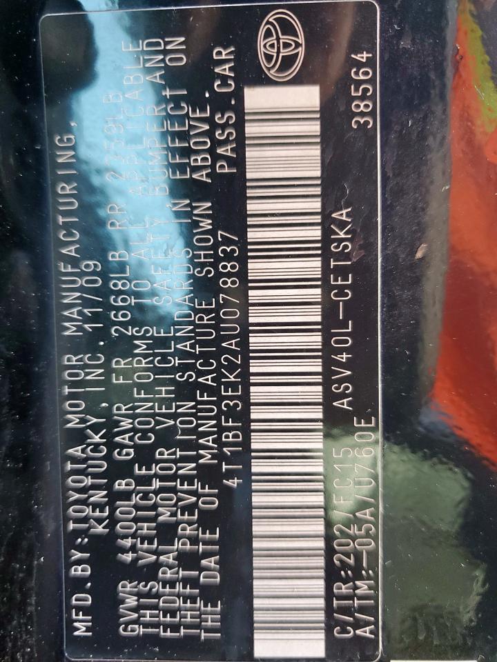 2010 Toyota Camry Base VIN: 4T1BF3EK2AU078837 Lot: 69043445