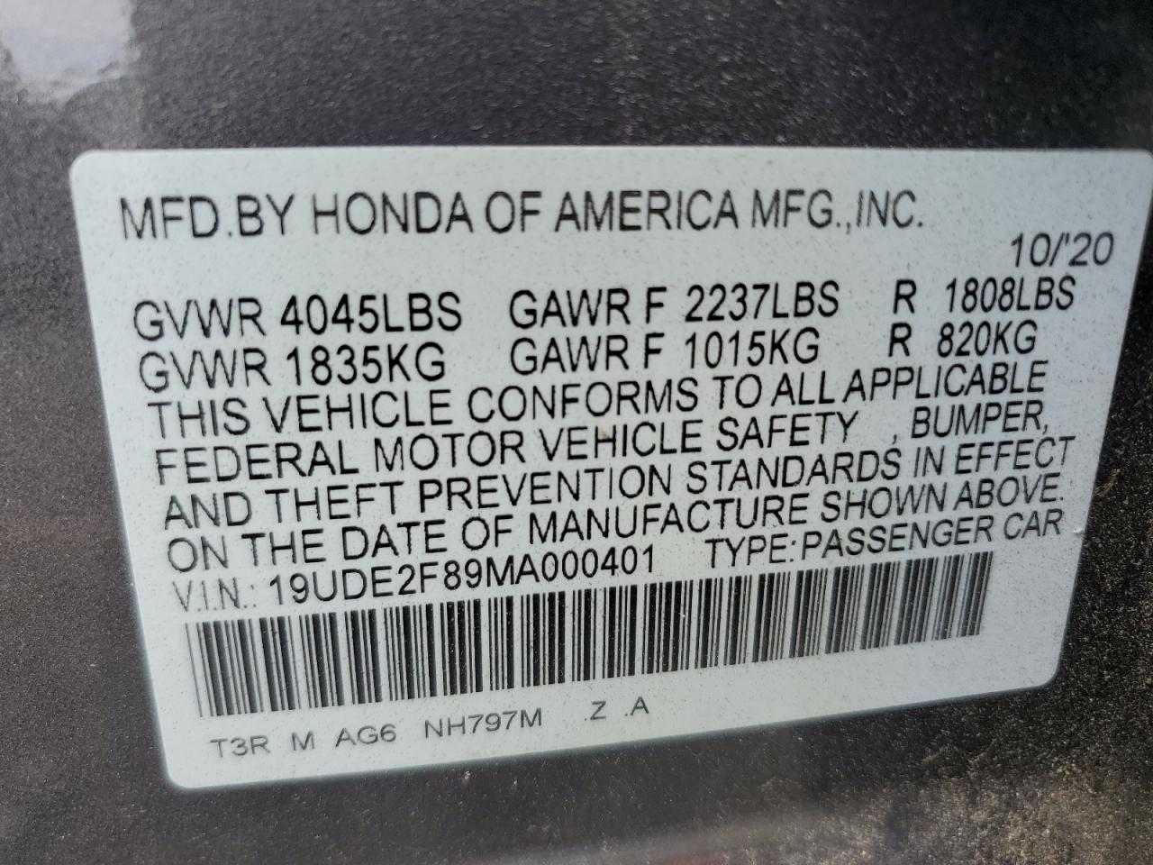 2021 Acura Ilx Premium A-Spec VIN: 19UDE2F89MA000401 Lot: 69040435