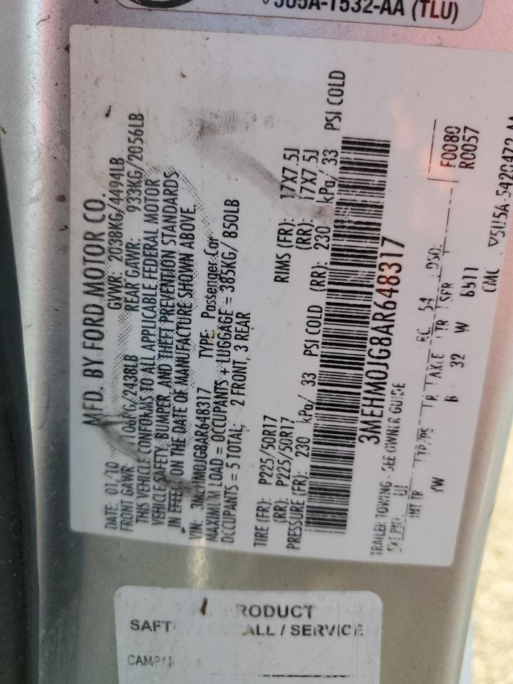 2010 Mercury Milan Premier VIN: 3MEHM0JG8AR648317 Lot: 68853355