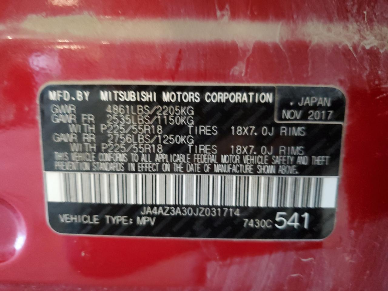 2018 Mitsubishi Outlander Se VIN: JA4AZ3A30JZ031714 Lot: 70877675