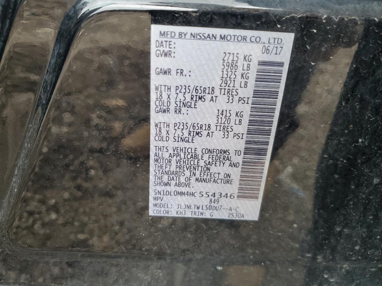 2017 Infiniti Qx60 VIN: 5N1DL0MM4HC554346 Lot: 67636895