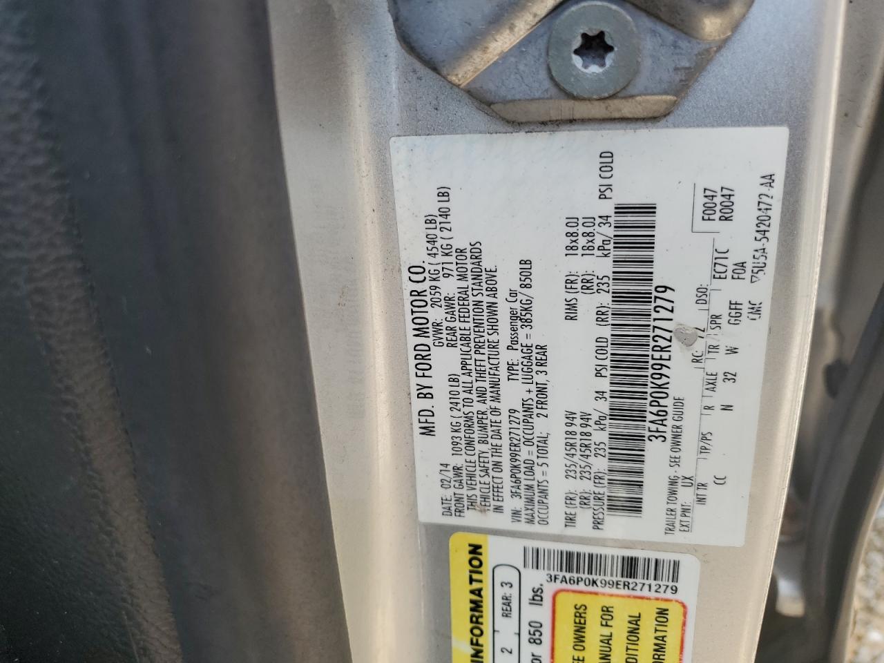 2014 Ford Fusion Titanium VIN: 3FA6P0K99ER271279 Lot: 67767345