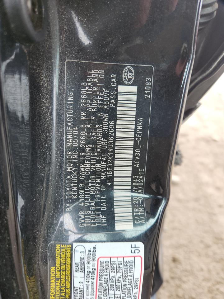 2004 Toyota Camry Le VIN: 4T1BE32K14U362696 Lot: 69922585