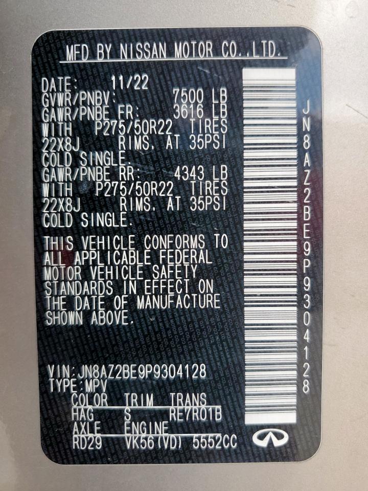 2023 Infiniti Qx80 Sensory VIN: JN8AZ2BE9P9304128 Lot: 69663015