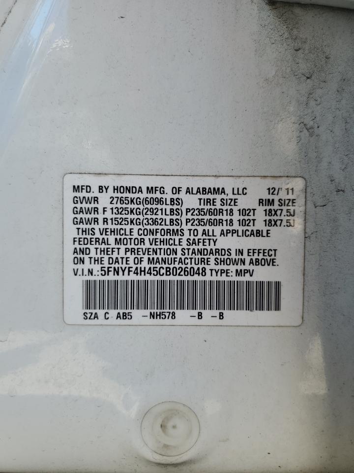 2012 Honda Pilot Ex VIN: 5FNYF4H45CB026048 Lot: 70054535