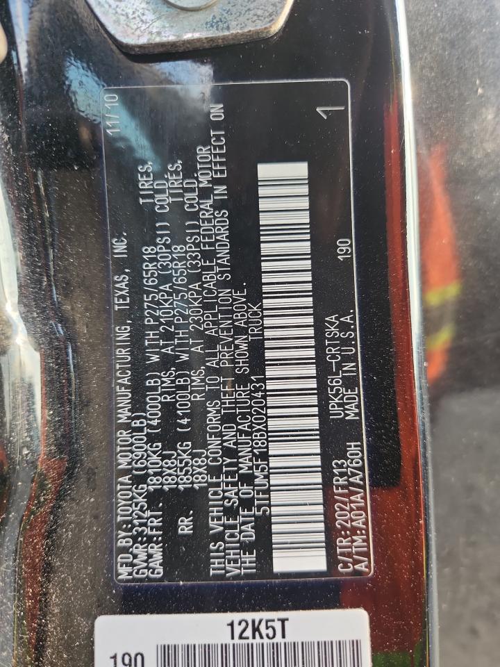 2011 Toyota Tundra Double Cab Sr5 VIN: 5TFUM5F18BX020431 Lot: 69010675